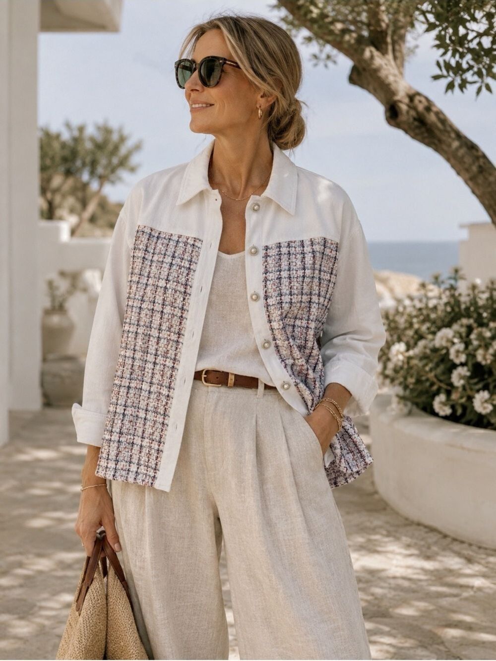 T.O.T.T. White Tweed Shacket Oversized Free Size XL-2X